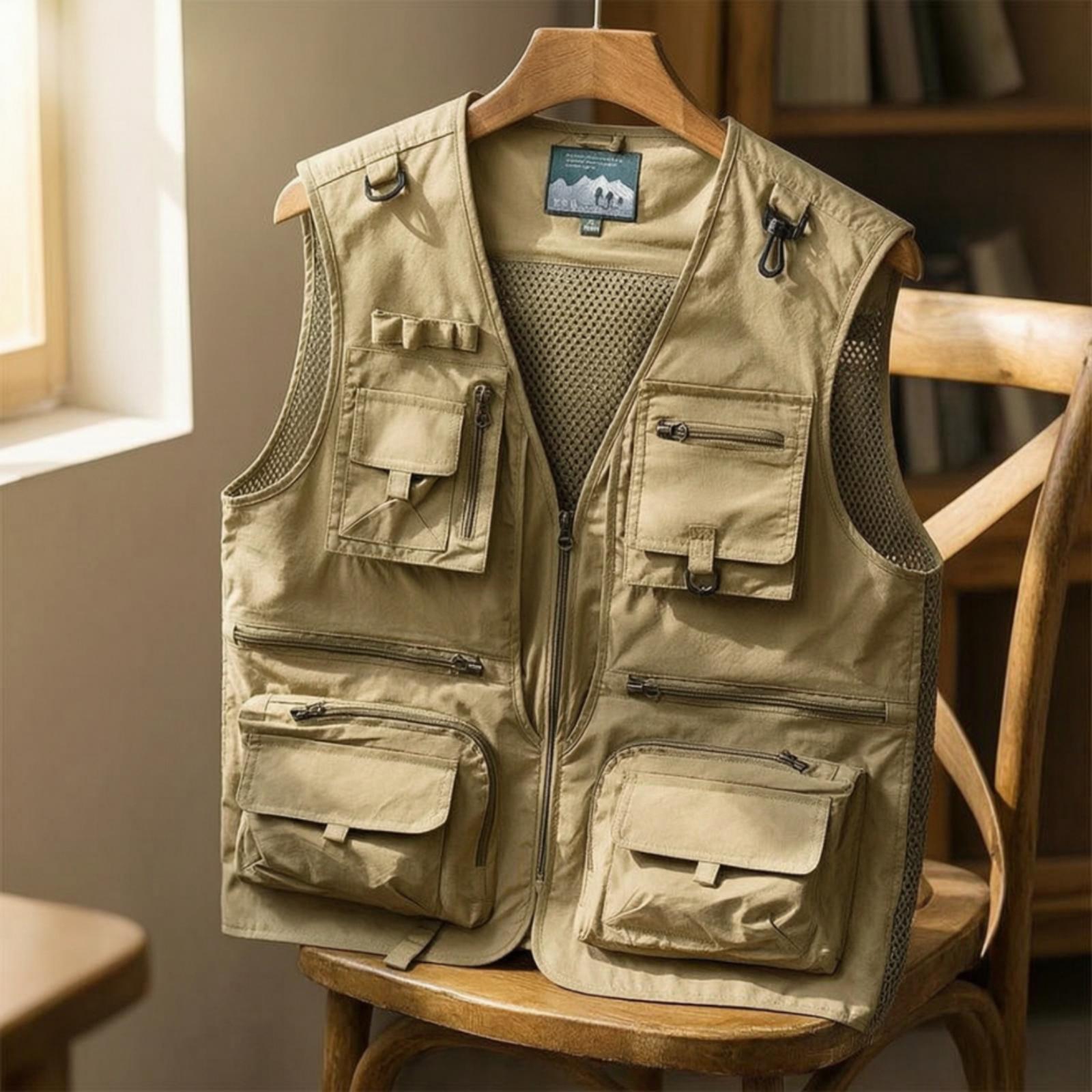 Outdoor Adventure Vest - Mens Sleeveless Utility Vest Nylon Polyester