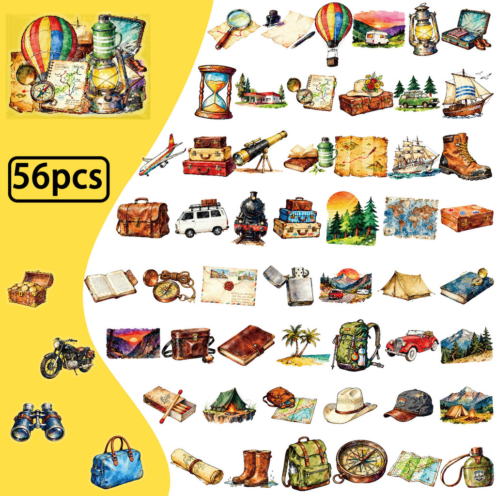 Outdoor Adventure Store - 56Pcs Travel Outdoor PET Stickers Transparent